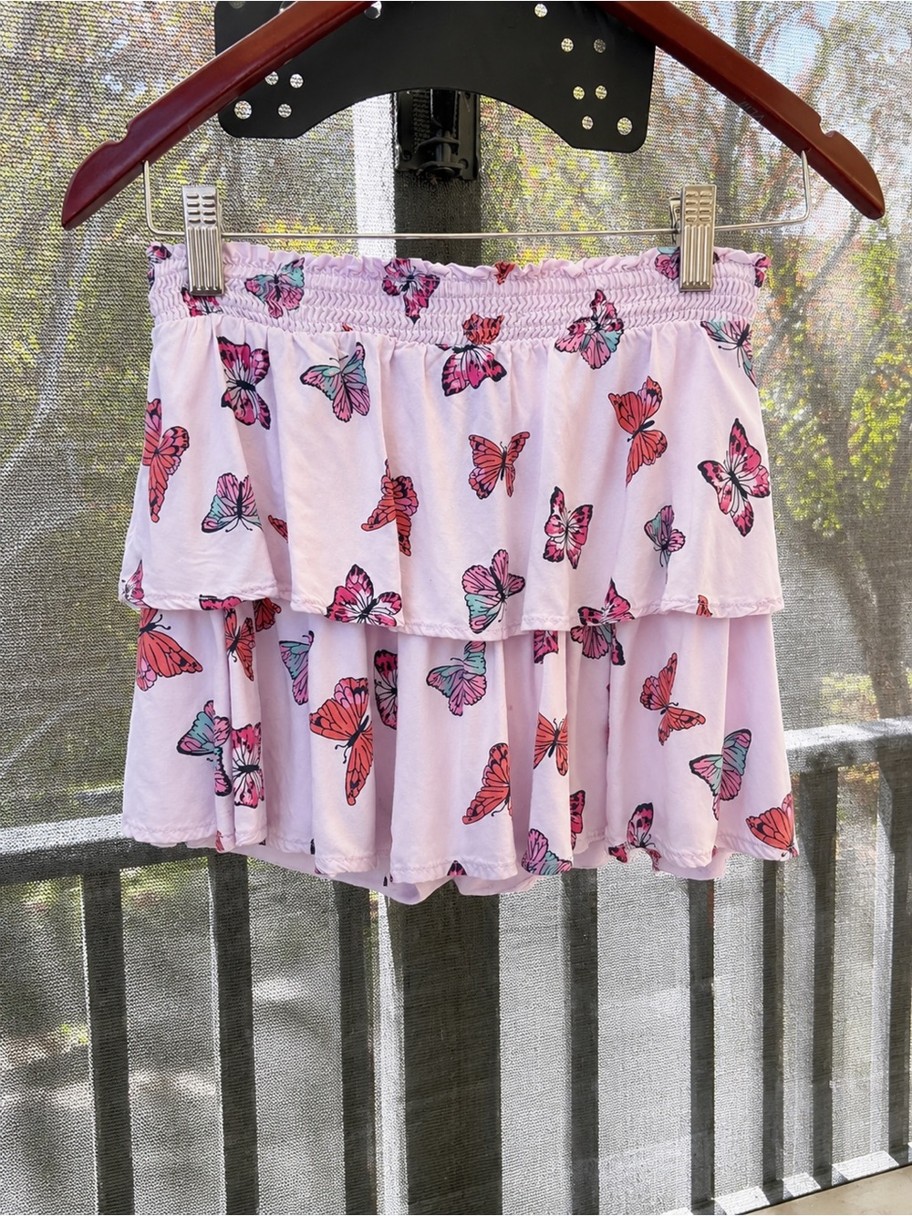 SO Pink Butterfly Tiered Skater Mini Skirt